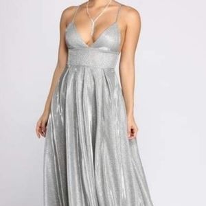 BNWT Silver Prom Formal Grad Dress sz 12-14
